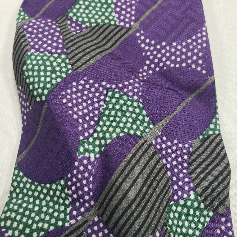 Bill Robinson Mens Geometric Abstract Silk Tie OS Purple Green Made in Italy‎